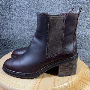 Timberland Sienna High Chelsea Boot Women Size 8 Leather Brown Block Heel Bootie
